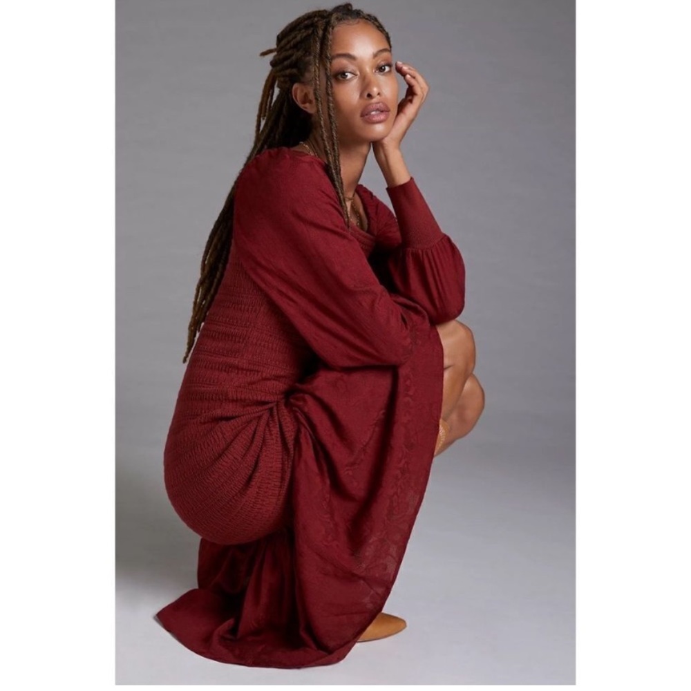 Anthropologie - Smocked Puff-Sleeved Midi Dress Prairie Cottagecore